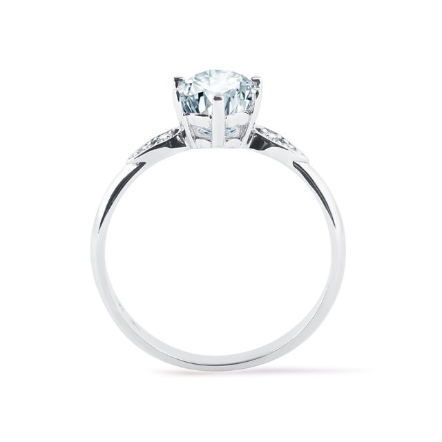 FINE RING WITH AQUAMARINE AND DIAMONDS IN WHITE GOLD - AQUAMARINE RINGS - 