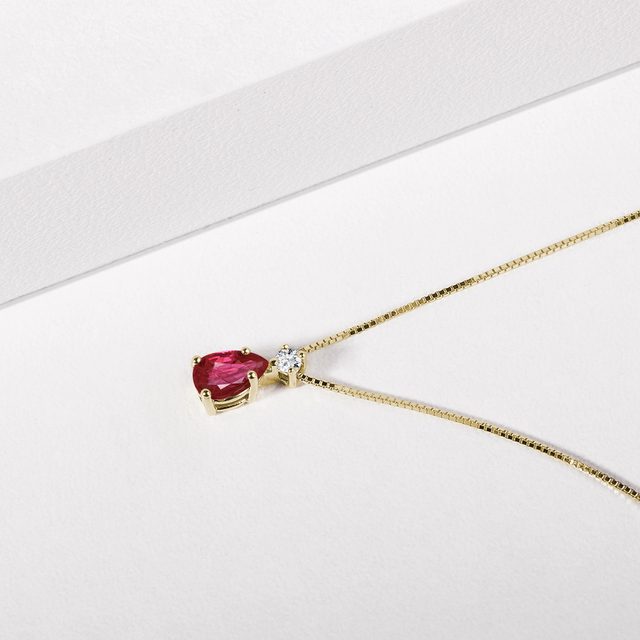 GOLD NECKLACE WITH RUBY ​​AND DIAMOND - RUBY NECKLACES - 