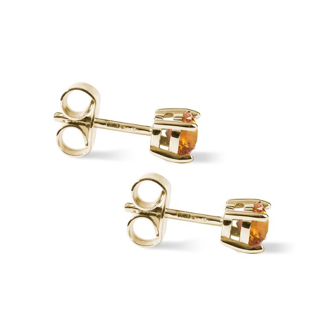 ROUND CITRINE STUD EARRINGS IN GOLD - CITRINE EARRINGS - 