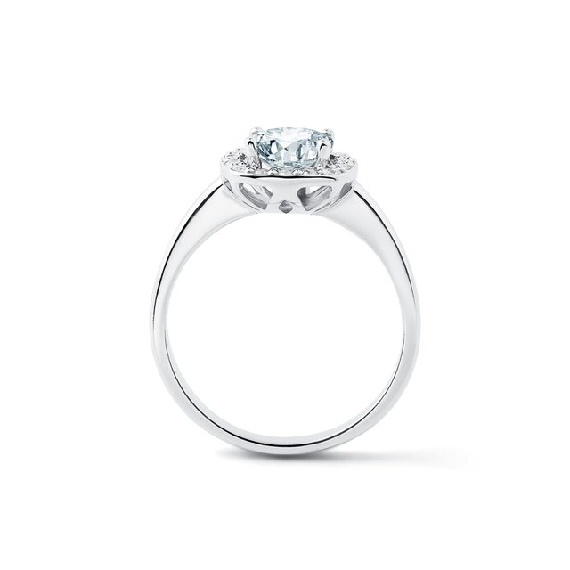 AQUAMARINE AND DIAMOND ENGAGEMENT RING IN 14KT GOLD - AQUAMARINE RINGS - 