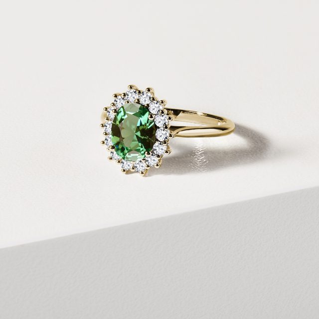 GREEN TOURMALINE AND DIAMOND RING IN YELLOW GOLD - TOURMALINE RINGS - 