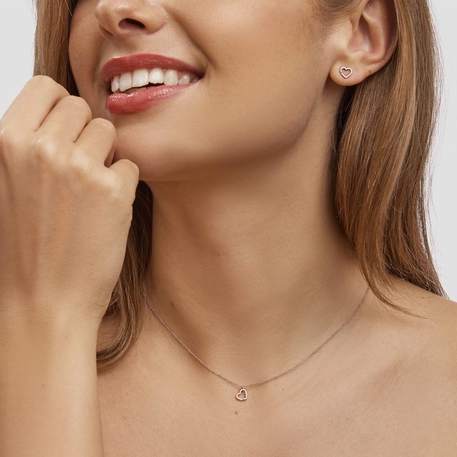 DIAMOND HEART EARRINGS IN ROSE GOLD - DIAMOND STUD EARRINGS - 