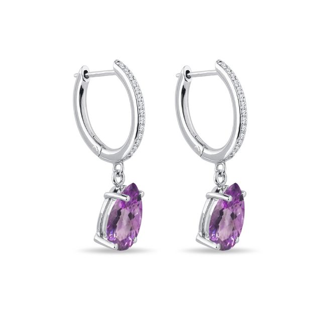 AMETHYST AND DIAMOND EARRINGS IN WHITE GOLD - AMETHYST EARRINGS - 