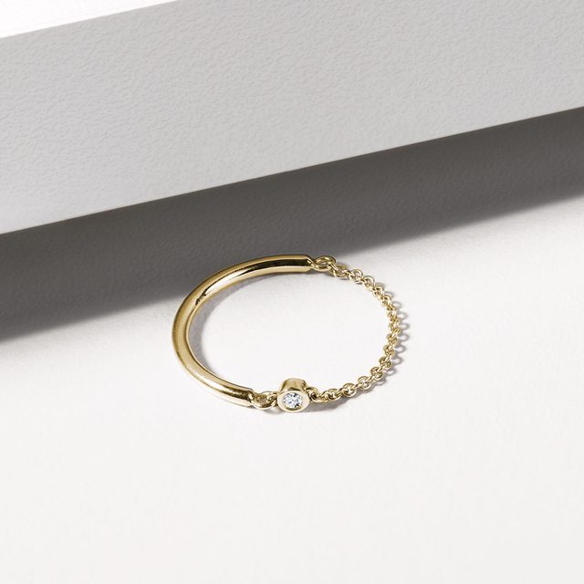 DIAMOND BEZEL CHAIN RING IN YELLOW GOLD - DIAMOND RINGS - 