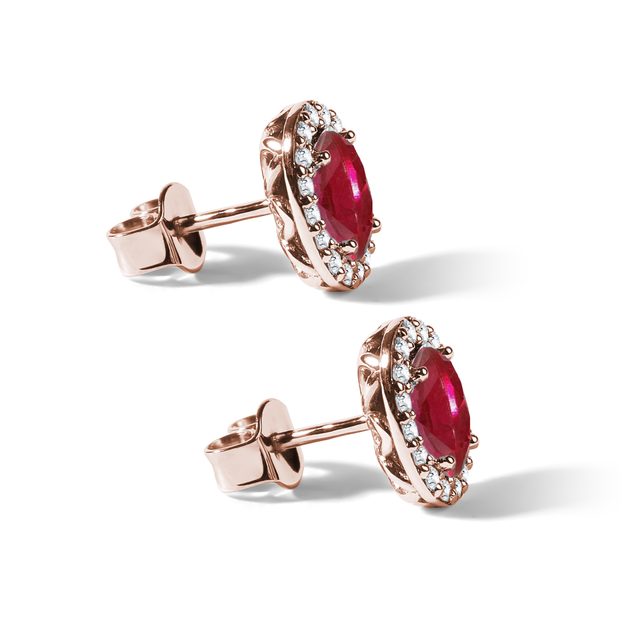 ROSE GOLD EARRINGS WITH RUBIES AND DIAMONDS - RUBY EARRINGS - 