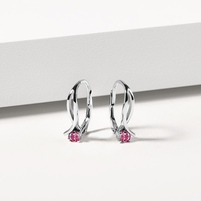 PINK TOURMALINE RIBBON EARRINGS IN WHITE GOLD - TOURMALINE EARRINGS - 