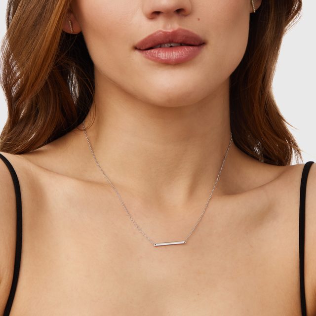 SMOOTH WHITE GOLD HORIZONTAL BAR NECKLACE - WHITE GOLD NECKLACES - 