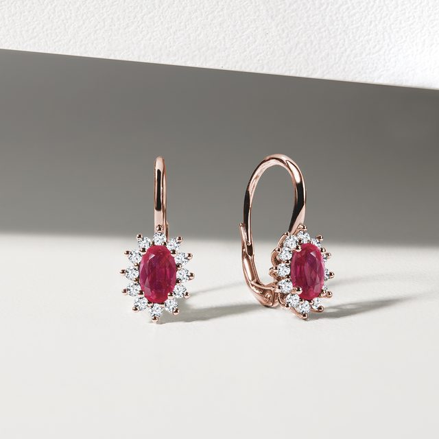 EARRINGS IN ROSE GOLD WITH RUBIES AND DIAMONDS - RUBY EARRINGS - 