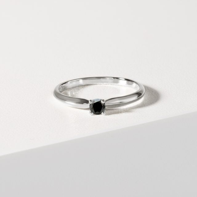 BLACK DIAMOND ENGAGEMENT RING IN WHITE GOLD - FANCY DIAMOND ENGAGEMENT RINGS - 