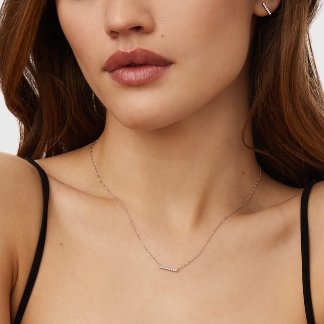 ROSE GOLD DIAMOND BAR NECKLACE - DIAMOND NECKLACES - 