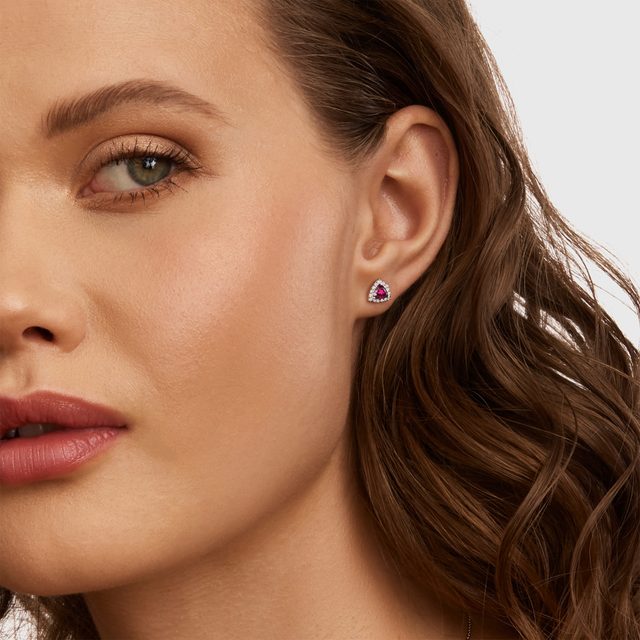 EARRINGS WITH RUBELLITES AND BRILLIANTS IN WHITE GOLD - TOURMALINE EARRINGS - 