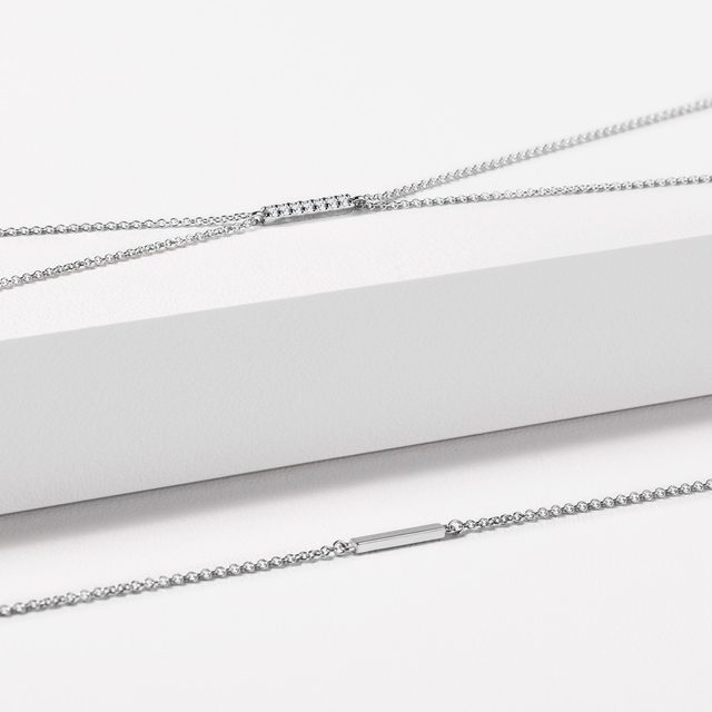 WHITE GOLD DOUBLE BRACELET WITH A DIAMOND BAR - DIAMOND BRACELETS - 