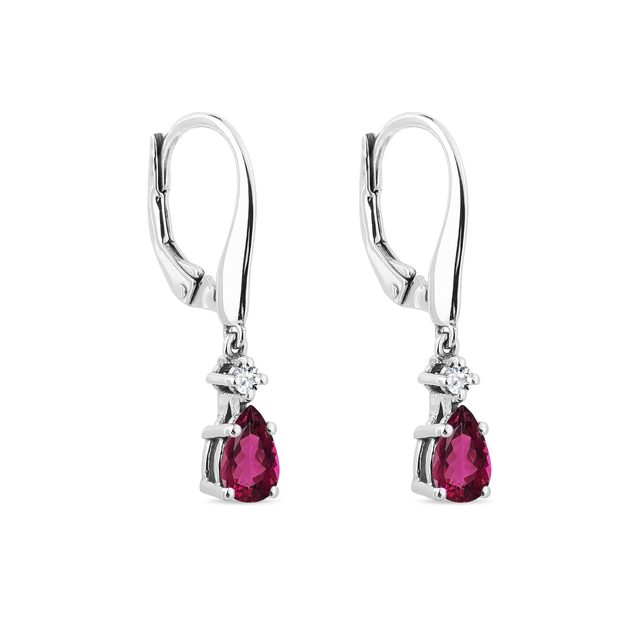 DANGLING RUBELLITE AND DIAMOND EARRINGS IN WHITE GOLD - TOURMALINE EARRINGS - 