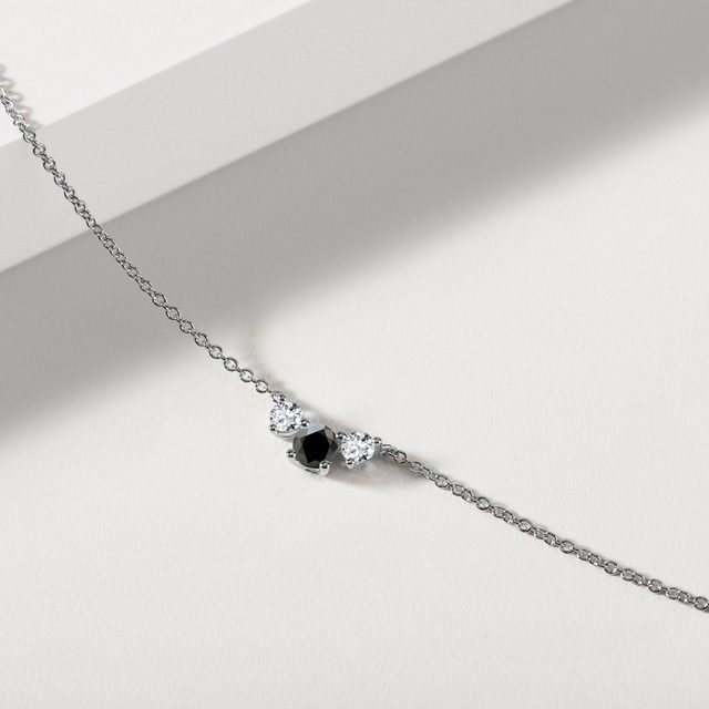 BLACK AND WHITE DIAMOND NECKLACE IN WHITE GOLD - DIAMOND NECKLACES - 