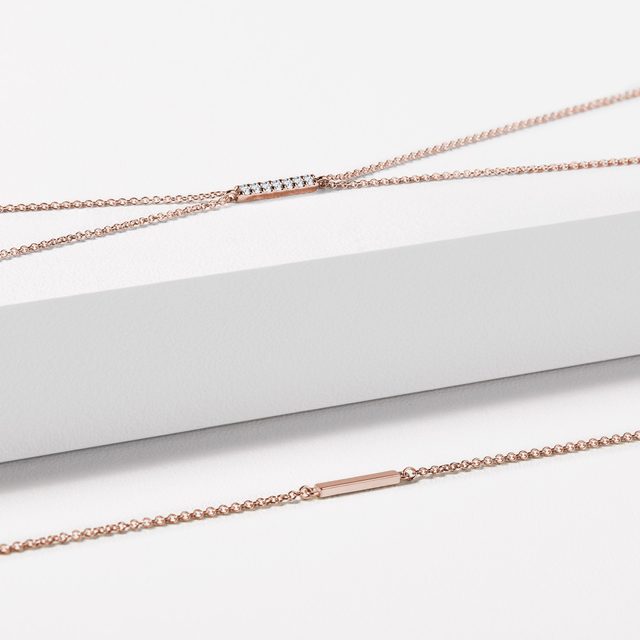 ROSE GOLD DOUBLE BRACELET WITH A DIAMOND BAR - DIAMOND BRACELETS - 