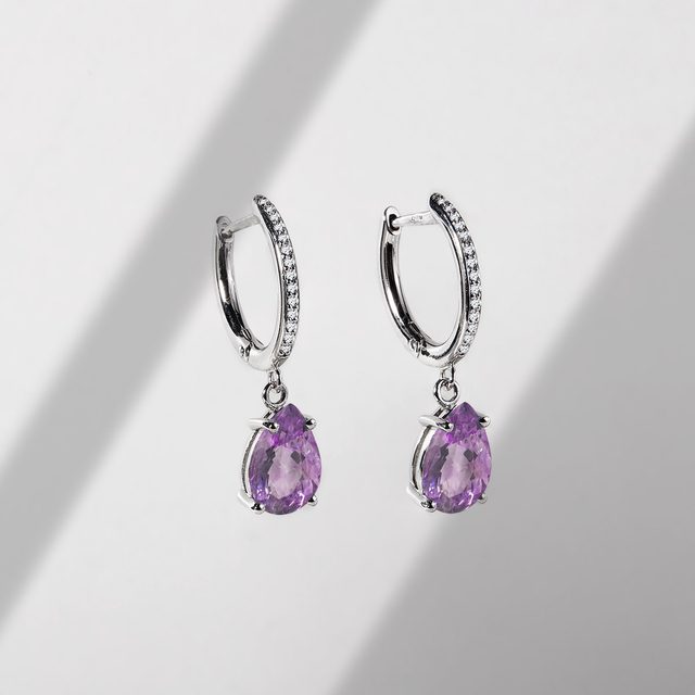 AMETHYST AND DIAMOND EARRINGS IN WHITE GOLD - AMETHYST EARRINGS - 