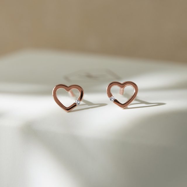 DIAMOND HEART EARRINGS IN ROSE GOLD - DIAMOND STUD EARRINGS - 