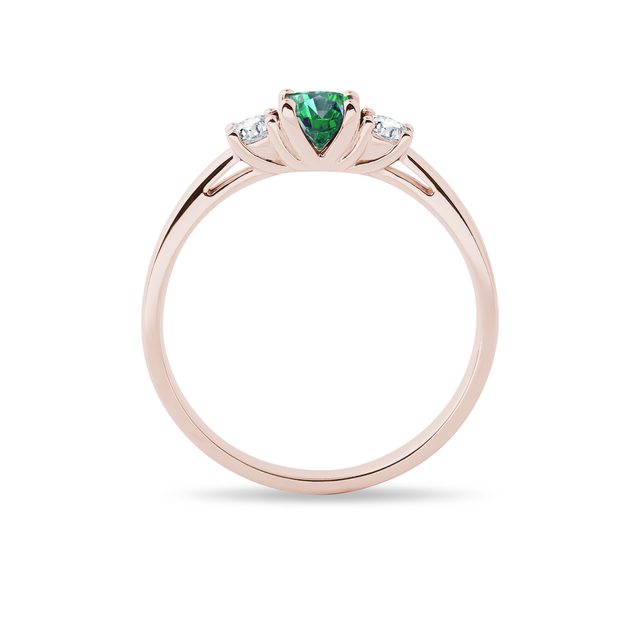 EMERALD RING WITH DIAMONDS IN PINK GOLD - EMERALD RINGS - 