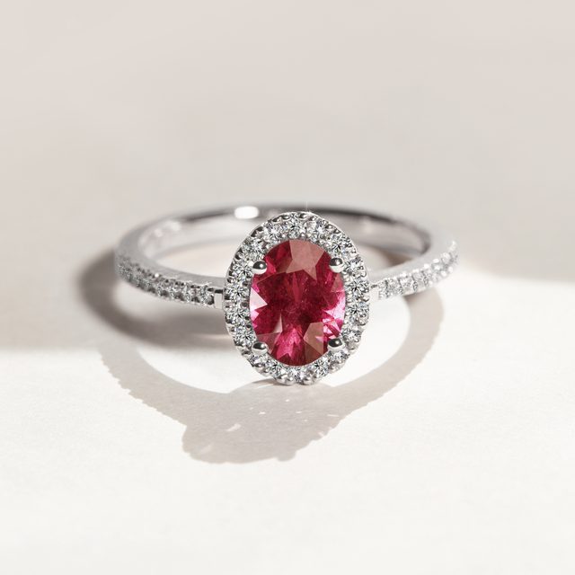 WHITE GOLD RING WITH BRILLIANTS AND TOURMALINE - TOURMALINE RINGS - 