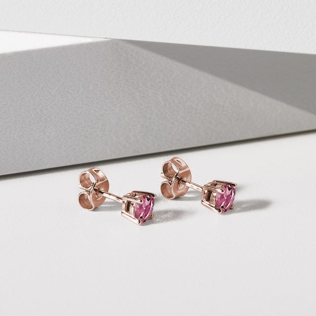 TOURMALINE STUD EARRINGS IN ROSE GOLD - TOURMALINE EARRINGS - 