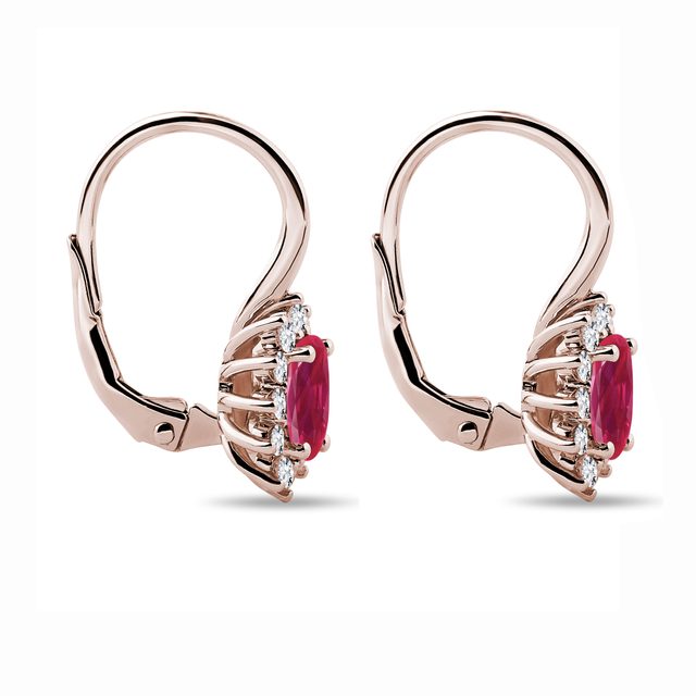EARRINGS IN ROSE GOLD WITH RUBIES AND DIAMONDS - RUBY EARRINGS - 