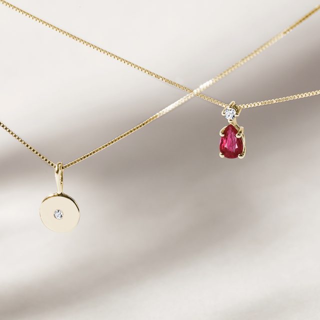 GOLD NECKLACE WITH RUBY ​​AND DIAMOND - RUBY NECKLACES - 