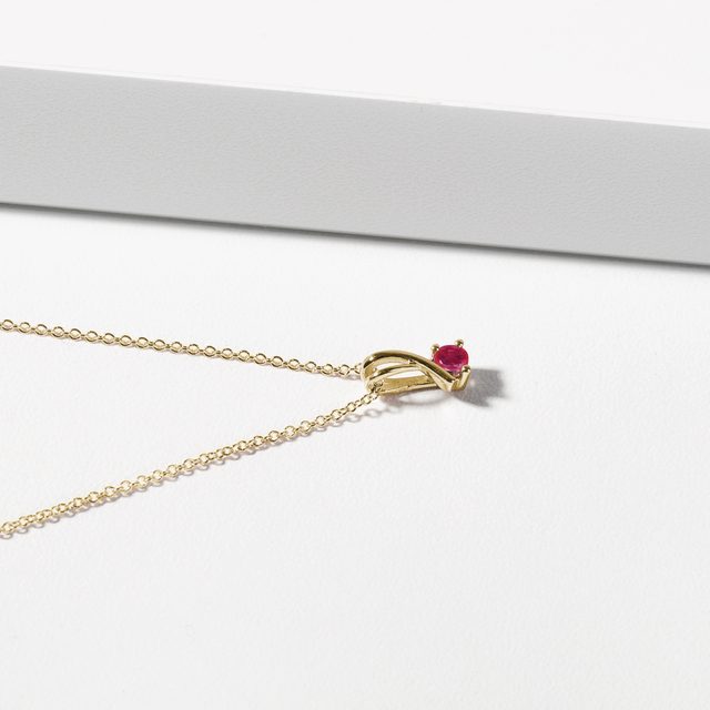 ROUND RUBY GOLD RIBBON NECKLACE - RUBY NECKLACES - 