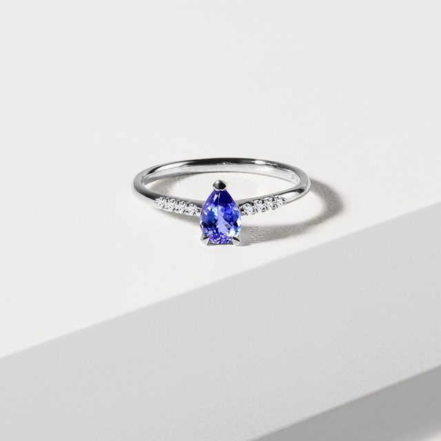 WHITE GOLD RING WITH TANZANITE IN A TEADROP CUT - TANZANITE RINGS - 