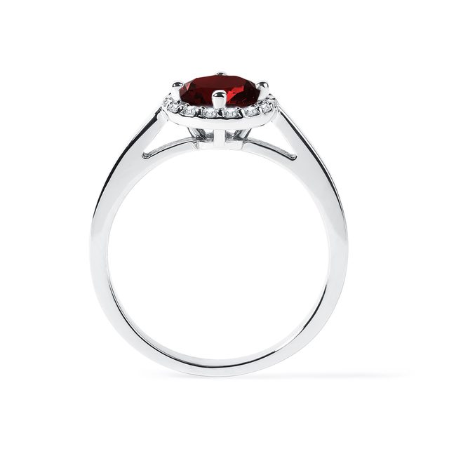 HALO RING WITH GARNET AND DIAMONDS - GARNET RINGS - 