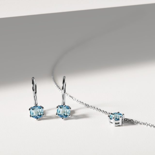 SWISS TOPAZ EARRING AND NECKLACE SET IN WHITE GOLD - GEMSTONE SETS - 
