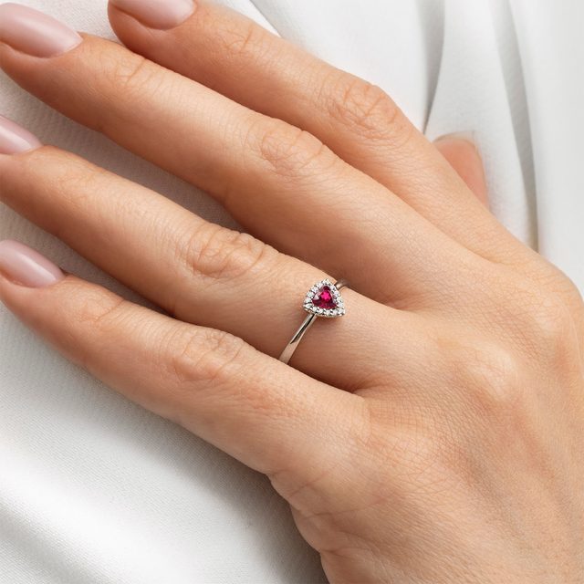 RUBELLITE AND DIAMOND RING IN WHITE GOLD - TOURMALINE RINGS - 