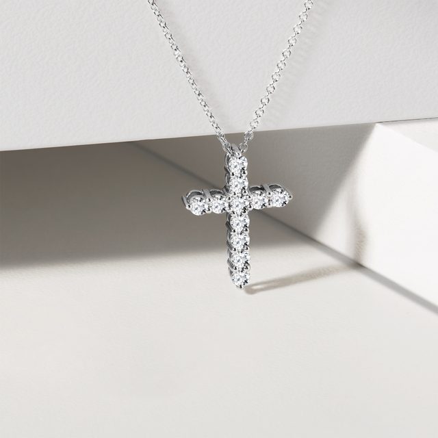 DIAMOND PENDANT CROSS IN WHITE GOLD - DIAMOND NECKLACES - 