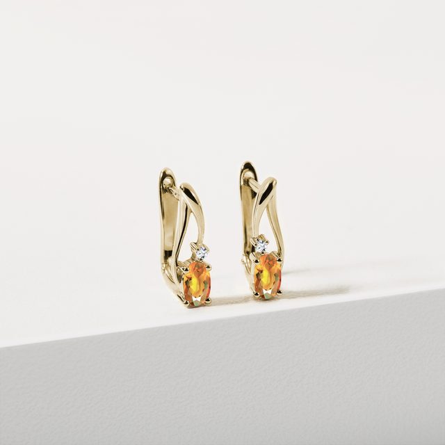 CITRINE AND DIAMOND GOLD EARRINGS - CITRINE EARRINGS - 