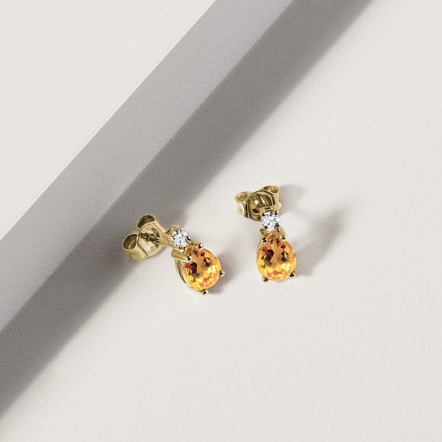 CITRINE EARRINGS WITH DIAMOND IN YELLOW GOLD - CITRINE EARRINGS - 