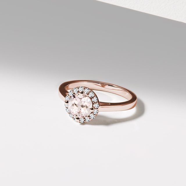 MORGANITE AND DIAMOND ROSE GOLD RING - MORGANITE RINGS - 