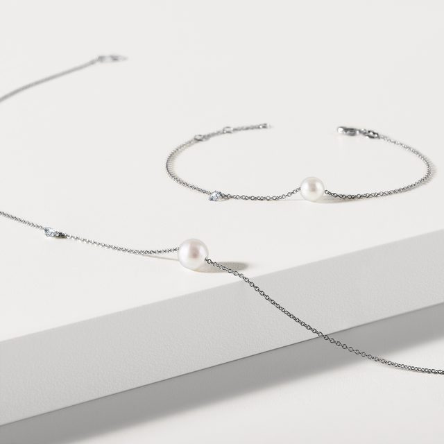 PEARL AND DIAMOND BRACELET IN WHITE GOLD - PEARL BRACELETS - 