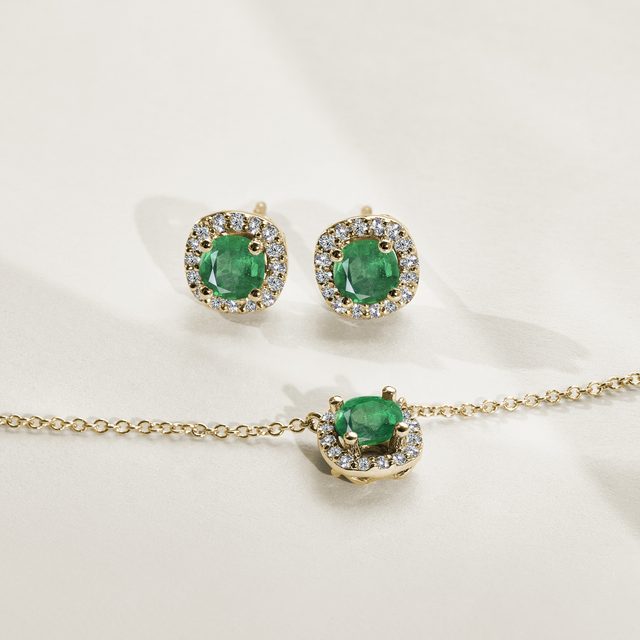 EMERALD AND DIAMOND JEWELRY SET IN YELLOW GOLD - GEMSTONE SETS - 