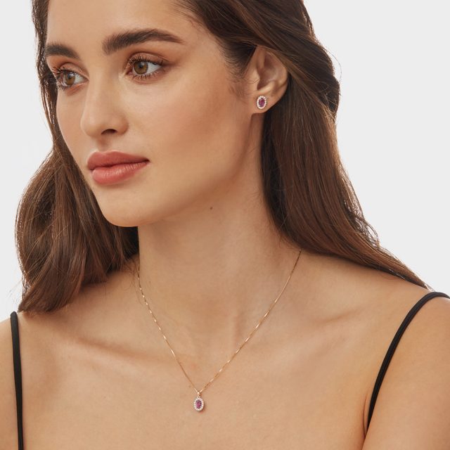 RUBY AND DIAMOND PENDANT IN ROSE GOLD - RUBY NECKLACES - 