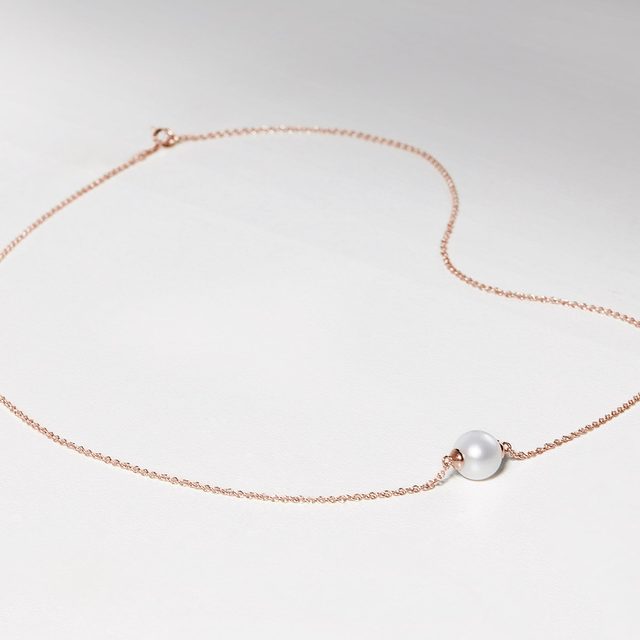 FRESHWATER PEARL NECKLACE IN 14K ROSE GOLD - PEARL PENDANTS - 