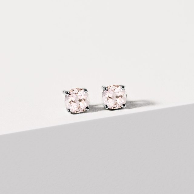 MORGANITE STUD EARRINGS IN WHITE GOLD - MORGANITE EARRINGS - 