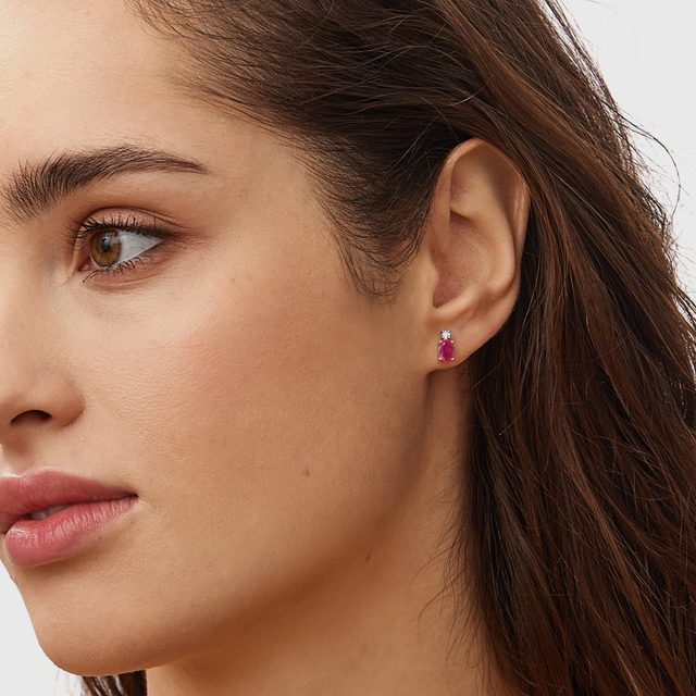 DIAMOND AND RUBY EARRINGS IN 14K WHITE GOLD - RUBY EARRINGS - 