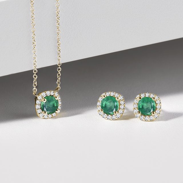 EMERALD AND DIAMOND JEWELRY SET IN YELLOW GOLD - GEMSTONE SETS - 
