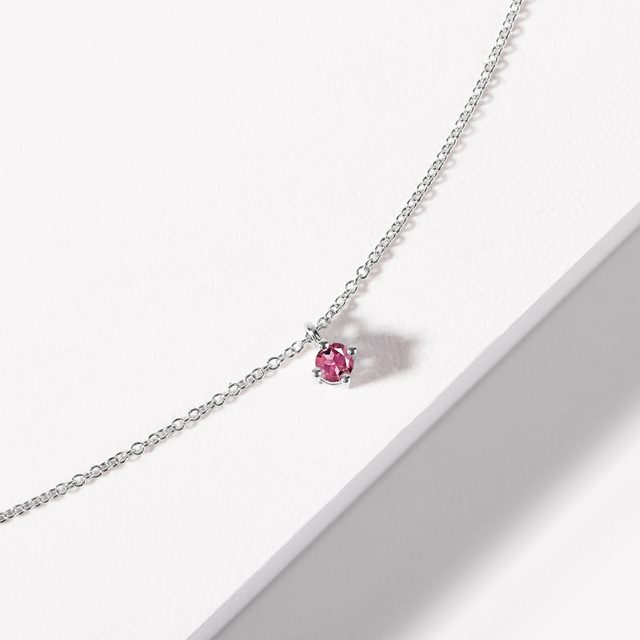 PENDANT OF WHITE GOLD WITH PINK TOURMALINE - TOURMALINE NECKLACES - 