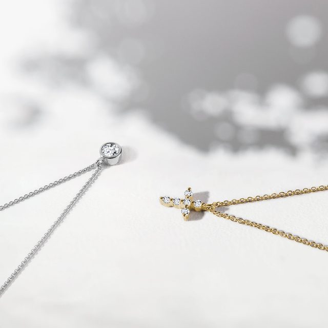 YELLOW GOLD BRILLIANT CROSS - DIAMOND NECKLACES - 