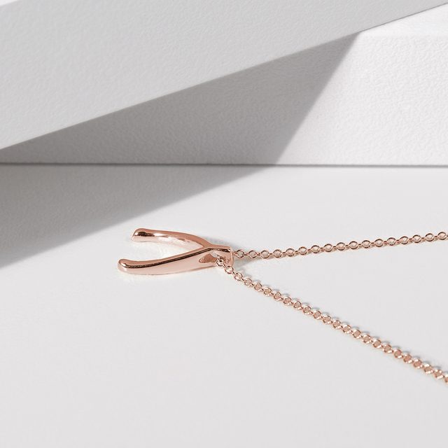 WISHBONE PENDANT IN 14K ROSE GOLD - ROSE GOLD NECKLACES - 