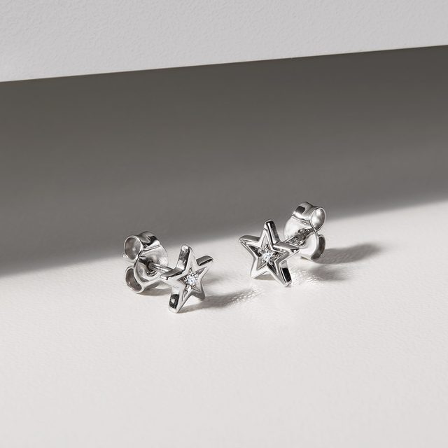 STAR-SHAPED DIAMOND EARRINGS IN WHITE GOLD - CHILDREN'S EARRINGS - 
