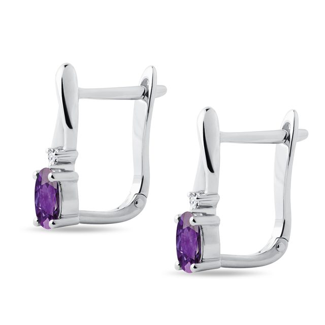 AMETHYST AND DIAMOND EARRINGS IN WHITE GOLD - AMETHYST EARRINGS - 