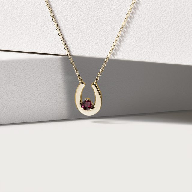 HORSESHOE TOURMALINE PENDANT NECKLACE IN YELLOW GOLD - TOURMALINE NECKLACES - 