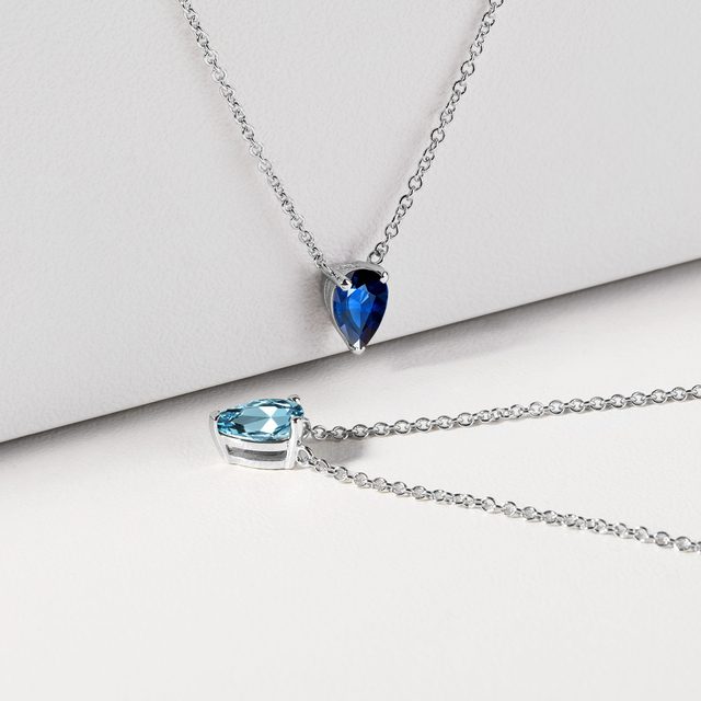 BLUE SAPPHIRE WHITE GOLD PENDANT NECKLACE - SAPPHIRE NECKLACES - 