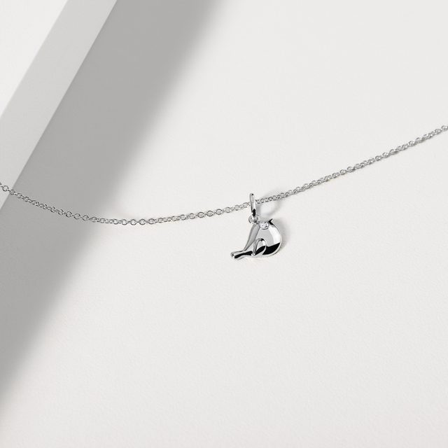 BIRD PENDANT WITH A DIAMOND IN WHITE GOLD - CHILDREN'S NECKLACES - 